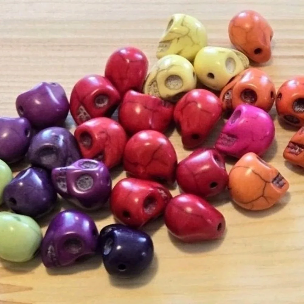 Assorted Skull Gothic Day of the Dead Stone Beads Lot of 258 Various Sizes